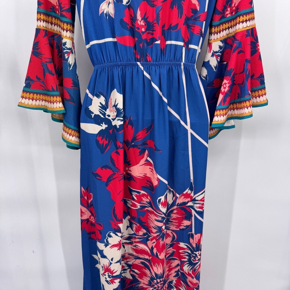 Flying Tomato Festival Maxi Dress XS Blue Floral Print Flare Sleeve Polyester - Picture 7 of 12